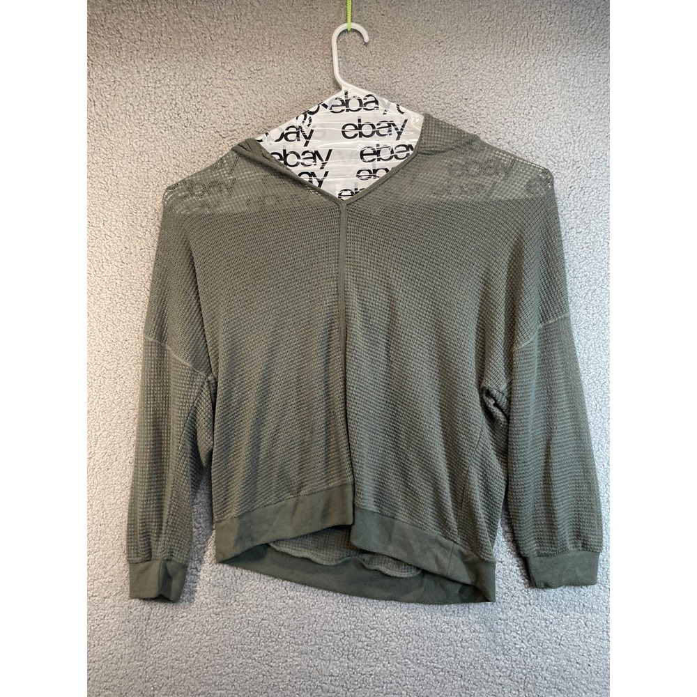 Chenault Women Plus Sz 2X Gray Dolman Sleeves Waffle Knit Top with Hood
